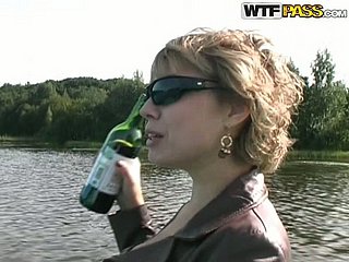 Drunk blond mature slut gonna please a cock on the boat